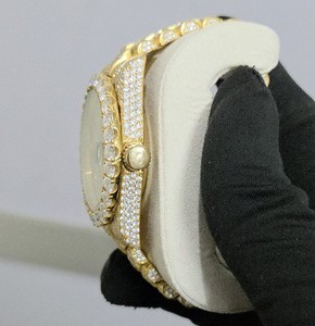 นาฬิกาเพชรอะนาล็อกสีเงินสุดหรู unisex ทำด้วยมือตัวเรือนสแตนเลสหน้าปัดกระจกเย็นเต็มรูปแบบวันที่41มม. - Product Image 3