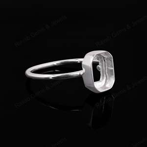 Véritable argent sterling 925, forme rectangulaire, 8x10 mm, serti en bélière, demi-monture, bande simple, bague fine pour femme, plaqué or 14 carats - Product Image 2