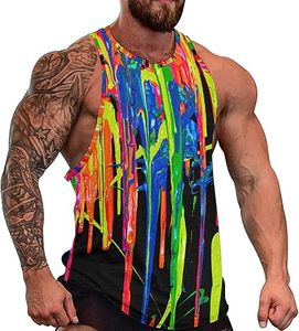 Camiseta sin mangas informal para hombre, chaleco transpirable sin mangas para entrenamiento con arcoíris y acuarela - Product Image 1