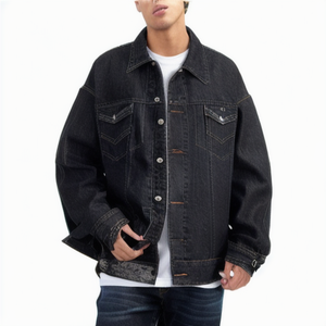 Veste en jean vintage délavée de haute qualité pour homme, coupe ajustée, impression de logo personnalisée, respirante, imperméable, coupe-vent, 100% coton, style streetwear - Product Image 5