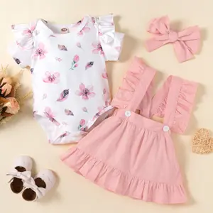 2023 OA 30 Days OEM ODM OBM Custom Organic Cotton Baby Clothes Set Kid girl Short sleeve Romper and Dress Set Clothes 2 in 1 set