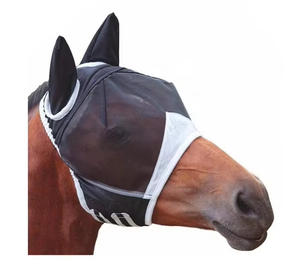 Masque anti-mouches pour cheval de qualité supérieure, réglable, en PVC souple, respirant, avec protection des oreilles, durable, personnalisable, soins équestres pour chevaux - Product Image 2