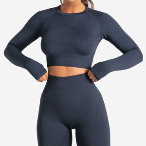 Conjunto Deportivo de Dos Piezas para Mujer, Cintura Alta, Sin Costuras, de Algodón, para Gimnasio, Yoga, Ropa Deportiva Corta y Ajustada, OEM - Product Image 2