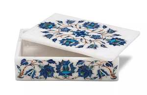 Wholesale Eco Friendly Marble Jewelry <b>Box</b> Antique <b>Floral</b> Fine Marquetry Lapis Lazuli Inlay Jewelry <b>Box</b> With Lid Valentines Gifts - Product Image 4