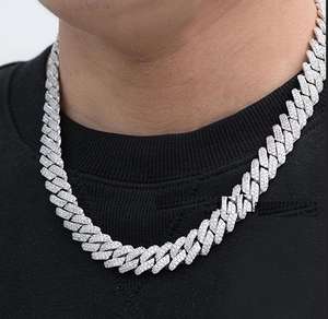 14K oro blanco moissanita diamante cadena de eslabones cubanos 14mm acabado plata esterlina 925 estilo hip-hop VVS1 pulseras de eslabones de cadena fina - Product Image 2