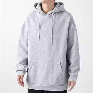 เสื้อฮู้ดดี้ผ้าฝ้ายหนาน้ำหนักมากสำหรับผู้ชาย ทรงโอเวอร์ไซส์ สีน้ำเงินล้วน แบบสวมหัว ไหล่ตก ยูนิเซ็กส์ สตรีทแวร์ ขายส่ง - Product Image 5