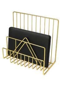 Soporte de archivo de escritorio de metal triangular y revistero | Organizador de soporte de libros de hierro para almacenamiento de mesa de registros y periódicos - Product Image 6