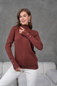 Suéter de Punto con Cuello Alto y Botones, Estilo Moderno para Mujer, Manga Larga, Deportivo, Casual, Elegante para Oficina, Oportunidad de Venta al Por Mayor - Product Image 4