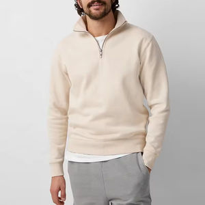 Sudaderas personalizadas con cuello redondo y media cremallera para hombre, sudaderas con cremallera, patrón sólido, forro polar, teñido liso, estilo con cremallera para el invierno - Product Image 5
