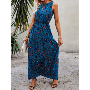 Robe Supreme à motifs pour femmes, sans manches, col rond, taille élastique, 34959 - Bleu - Product Image 2