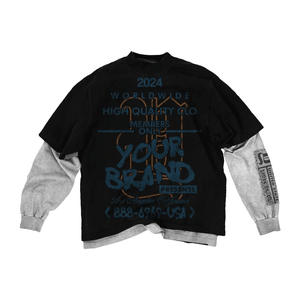 High Quality <b>Men's</b> Acid Wash Graphic Boxy Waffle Hip Hop Distressed <b>Tshirt</b> 100% Cotton Terry Double Layer Oversized <b>Long</b> Sleeve - Product Image 6