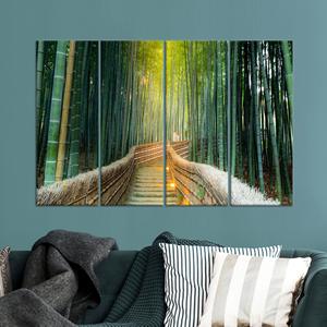 Lienzo impreso con bosque de bambú iluminado por el sol: decoración zen japonesa tranquila, JUEGO DE 4 LIENZOS - Product Image 1