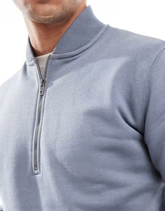 OEM Custom Quarter 1/4 Half Zip Pullover Sweatshirt Drop Shoulder Heavyweight 100% Cotton 320GSM Oversized Men's Zip up Hoodies - Product Image 4