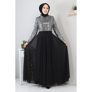 Vestido de Noche de Gasa con Volantes, Largo hasta el Suelo, Corte A, Cintura Imperio, Sencillo, Talla XL, Liso Teñido con Flores - Product Image 4