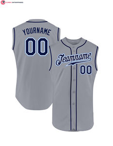 Premium de haute qualité personnalisé gris rouge-noir authentique sans manches nom de l'équipe broderie Baseball Jersey - Product Image 5