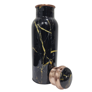 Botella de agua reutilizable ecológica a prueba de fugas de cobre puro de mármol negro con tapa para viajes de gimnasio de oficina - Product Image 1