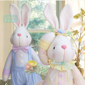 Zaves 2 adet ayakta bahar paskalya tavşanı peluş % bebek seti PP pamuk dolgulu dolması tavşan oyuncak çiçekler mevsimsel ev dekorasyon - Product Image 3