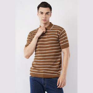 T-shirt d'été tricoté de haute qualité pour homme, en coton peigné, à manches courtes, avec fermeture éclair, rayé, style luxe léger, formel et écologique - Product Image 6