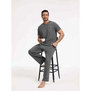 Ensemble de pyjama décontracté pour homme NakedSoft, vêtements de nuit en maille de soie gris chiné foncé, doux et confortable pour l'été - Product Image 4