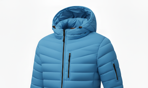 Men's Premium Sky <b>Blue</b> Hooded <b>Canvas</b> Puffer Jacket Lightweight Insulated Windproof Breathable Cotton Lining High Street Style - Product Image 3