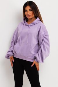 Sudadera con capucha de manga fruncida para mujer lila de alta demanda, sudaderas transpirables antiarrugas para mujer, sudadera con cremallera para mujer - Product Image 4