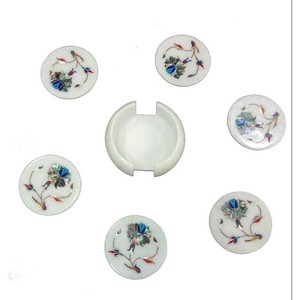 Ensemble de dessous-de-verre en marbre blanc avec incrustations en laiton, anneaux de serviette, dessous-de-verre, porte-cure-dents, dessous-de-verre en ardoise - Product Image 3