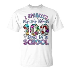 Camiseta para Niñas para el 100º Día de Clases, Celebra los 100 Días de Escuela con Brillo y Destellos, Artículo Promocional - Product Image 1