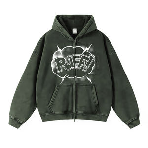 High Quality Men's 100% Cotton Acid Wash Hoodies Zipper up Long Sleeve Design with Custom Logo for Winter - Product Image 5