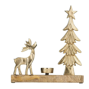 Fantaisie Design Noël Cerf Arbre De Noël Bois Or Métal Bougeoir Thé Lumière Table Décoration En Métal Bougeoirs - Product Image 1