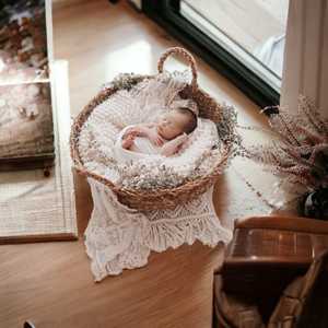 ตะกร้าไม้ไผ่สำหรับทารกแรกเกิดสไตล์วินเทจหรูหราแท่นวางแบบพกพาไม้เท้าธรรมชาติพร้อมอุปกรณ์ประกอบฉากสำหรับถ่ายภาพในห้องนอน - Product Image 1