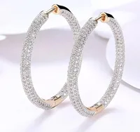 Boucles d'oreilles créoles de luxe pour femme en argent 925 plaqué or 18 carats avec micro-incrustation de moissanite taille brillant rond, bijoux de mariage et de soirée