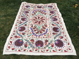 Manta de algodón Suzani, Sábana bordada a mano, colcha, bordado Suzani, colgante de pared Suzani, uzbeko, cubierta de mesa - Product Image 3