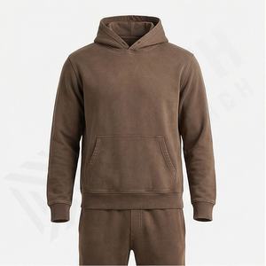 Acid Washed <b>Men</b> Winter Tracksuit Custom <b>Hoodie</b> 100% Cotton Breathable Fabric Customized Logo Lightweight <b>Running</b> Outdoor Suits - Product Image 1