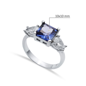 Square Cut Tanzanite Pear Cut <b>CZ</b> Stone Wholesale Turkish Handmade Cluster <b>Ring</b> 925 Sterling Silver Jewelry - Product Image 2