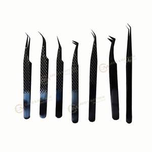 แหนบขนตาสแตนเลสคุณภาพสูงมีด้ามจับเพชรปริมาณและแยกสีดำโลโก้ตามสั่ง - Product Image 1