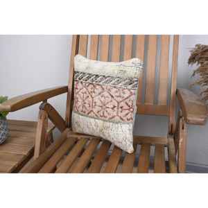 Luxury 14x14 Inch Beige Kilim Patchwork Wool <b>Pillow</b> Rustic Floral and Vintage Print <b>Throw</b> <b>Pillow</b> for Bedding Woven with Silk - Product Image 3