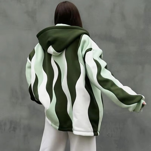 Sweat à capuche zippé de luxe pour femme, poids lourd, en coton biologique, Color Block Boxy, sweat à capuche réversible - Product Image 3