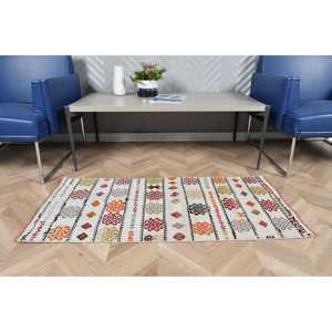 Alfombra Pequeña Kilim Vintage de 1.9x4 pies (57x123 cm), Alfombra Turca de Lana Blanca con Diseño Floral - Product Image 4