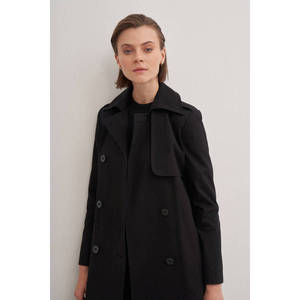 Manteau trench croisé automne-hiver avec ceinture noire et imprimé en coton tricoté - Product Image 5