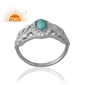 Bague en argent plaqué palladium, turquoise naturelle de l'Arizona et topaze blanche, design fait main, fabrication de bijoux de conception personnalisée - Product Image 1