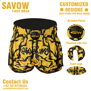 Short de kickboxing en satin léger personnalisé Adultes et jeunes Entraînement Équipement de combat Boxe Muay Thai Arts martiaux Porter - Product Image 5