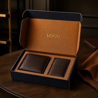 Boîte cadeau personnalisée pour portefeuille en cuir, avec finition douce au toucher et insert en papier, or marine et dorure à chaud