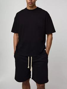 Haute qualité 100% coton personnalisé poids lourd grande taille homme ensemble de jogging motif solide goutte épaule 2 pièces ensemble-haut short - Product Image 6