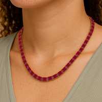 Bracelet tennis en argent sterling avec pierre précieuse octogonale en rubis rouge naturel, fait main, luxe, qualité exclusive, certifié GIA, plaqué rhodium