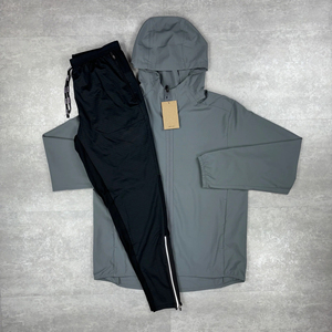 Ensemble survêtement streetwear deux pièces pour homme, coupe-vent uni, veste à capuche, jogging, sweat-shirt, hiver, léger, respirant - Product Image 1