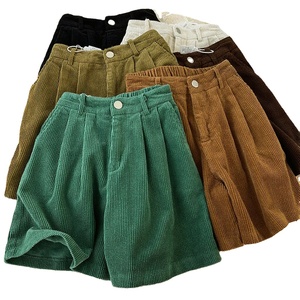 Shorts de plage rétro respirants en velours côtelé à taille élastique pour femme – Nouvelle collection automne-hiver, taille haute amincissante, polyvalents, décontractés, coupe large - Product Image 1