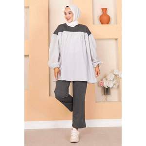 Ensemble 2 pièces avec poche à manches ballon, anthracite, tailles S-XL - Product Image 1