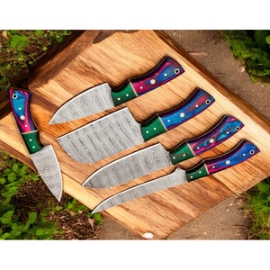 Ensemble de couteaux de cuisine de la collection japonaise en acier damassé de qualité supérieure fait à la main 5 pièces - Product Image 3