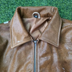 Veste de motard en cuir véritable pour homme, motif vachette, col rabattu, fermeture éclair, coupe classique, automne, décontractée - Product Image 5
