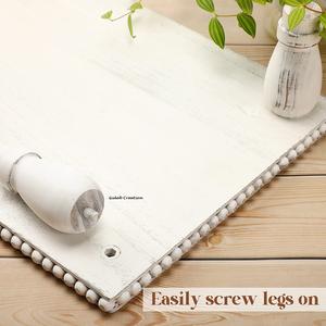 Bandeja de exhibición escalonada multifuncional hecha a mano de madera rústica con guirnalda de cuentas borlas decoración de patrón geométrico - Product Image 5